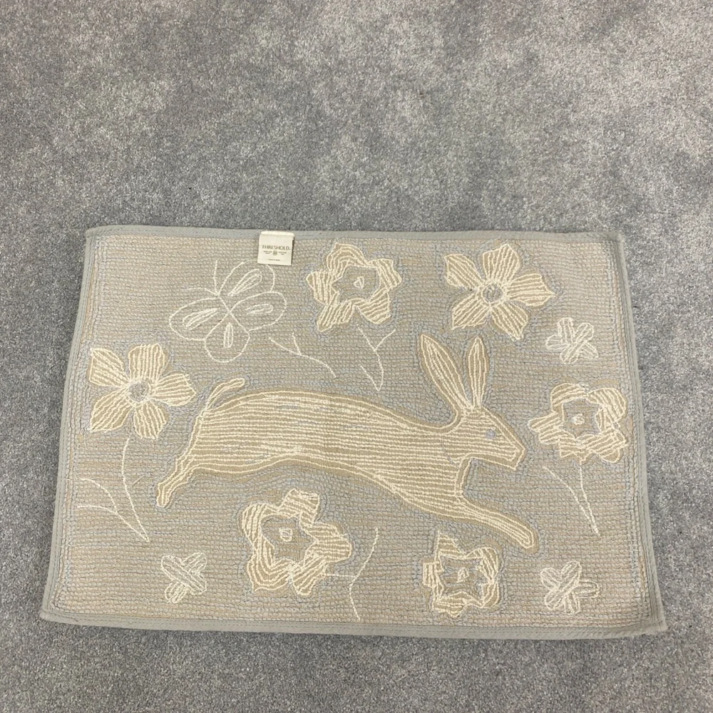 Threshold Gray and Cream Bunny Floral Door Mat